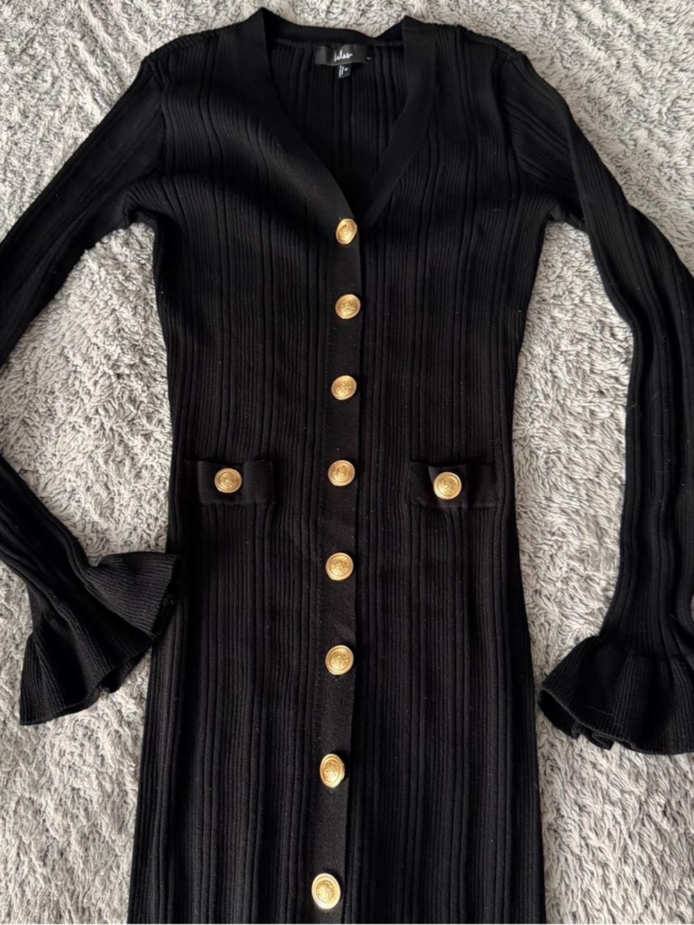 Lulus Dayena Black Ribbed Button-front Sweater Midi Dress - Size M - Picture 2 of 5